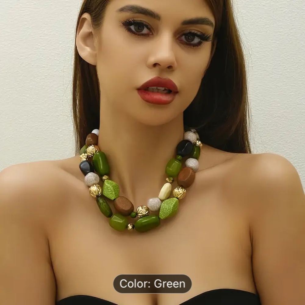 NW/PACKAGE-Beautiful Green Glass Assorted Color and Shapes Beaded Necklace